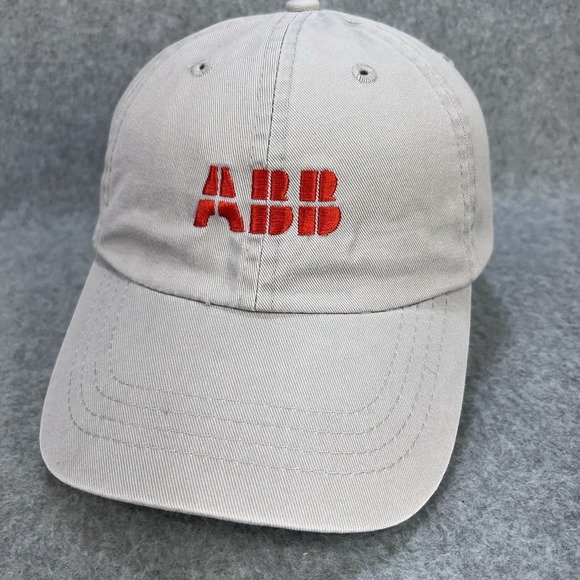 ABB Logo Grey Dad Hat Cap Port & Company Adjustable Red Embroidered